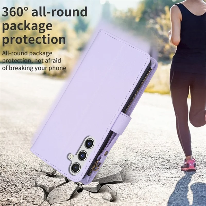 BF Style-19 For Samsung Galaxy A35 5G Case Zipper Pocket Phone Leather Cover - Purple