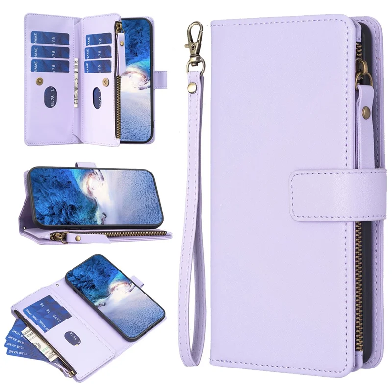 BF Style-19 For Samsung Galaxy A35 5G Case Zipper Pocket Phone Leather Cover - Purple