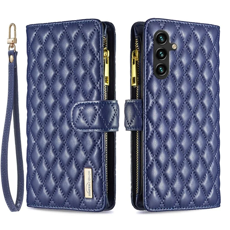 BINFEN COLOR BF Style-15 Pour Samsung Galaxy A35 5G Étui Poche Fermeture Éclair Support Téléphone - Bleu