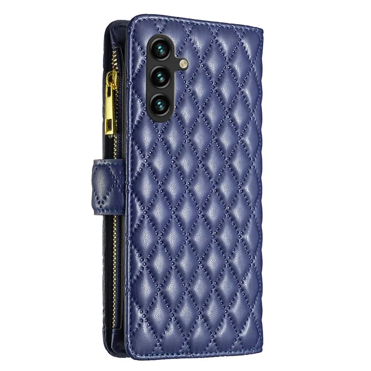 BINFEN COLOR BF Style-15 Pour Samsung Galaxy A35 5G Étui Poche Fermeture Éclair Support Téléphone - Bleu