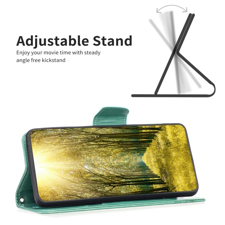 Para el caso del Samsung Galaxy A35 5G Mariposa grabada Cubierta de cuero con soporte y billetera - Verde