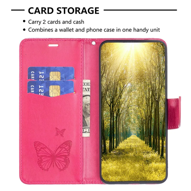 For Samsung Galaxy A35 5G Case Butterfly Imprinted Leather Cover with Stand Wallet - Rose