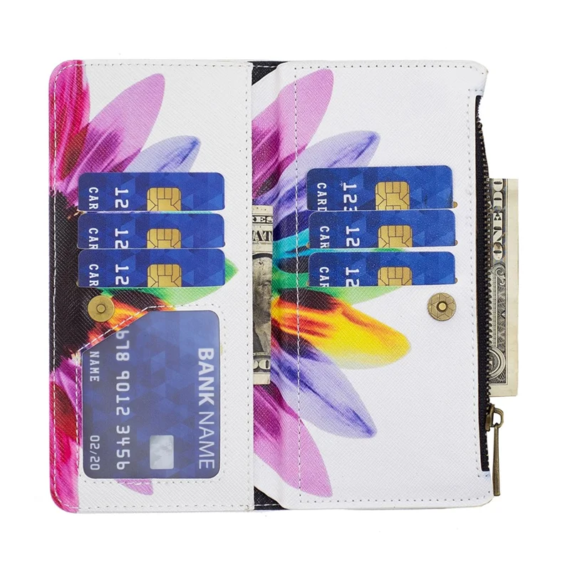 BF03 For Samsung Galaxy A35 5G Leather Case Zipper Wallet Phone Stand Cover - Sunflower
