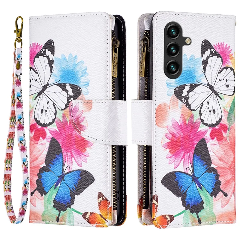BF03 For Samsung Galaxy A35 5G Leather Case Zipper Wallet Phone Stand Cover - Two Butterflies