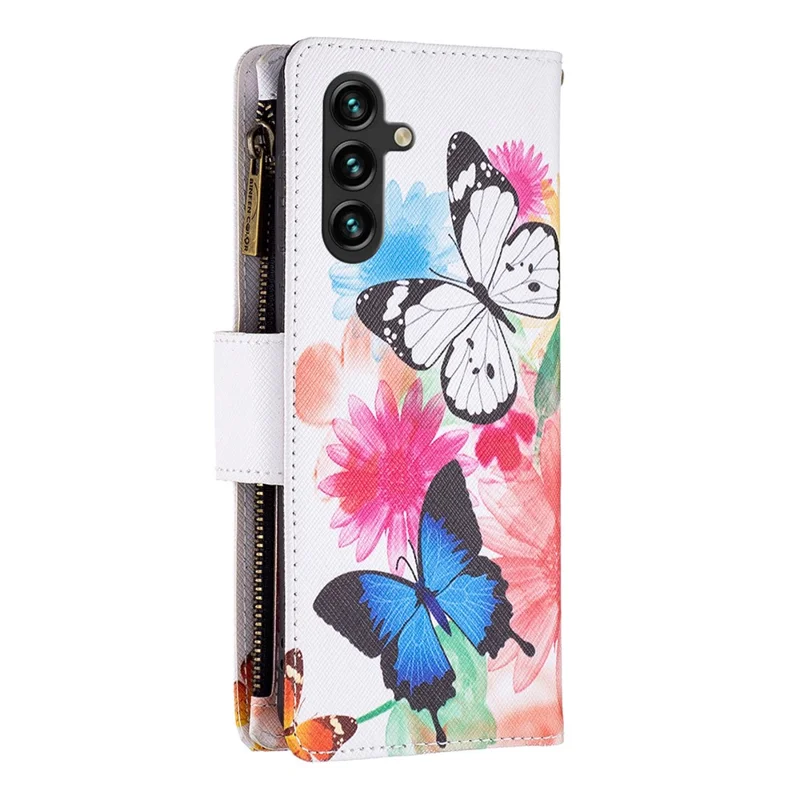 BF03 For Samsung Galaxy A35 5G Leather Case Zipper Wallet Phone Stand Cover - Two Butterflies