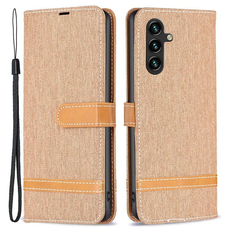 Para Samsung Galaxy A35 5G Funda Tela Vaquera Esplicing Cuero PU Cubierta de la Cartera - Marrón