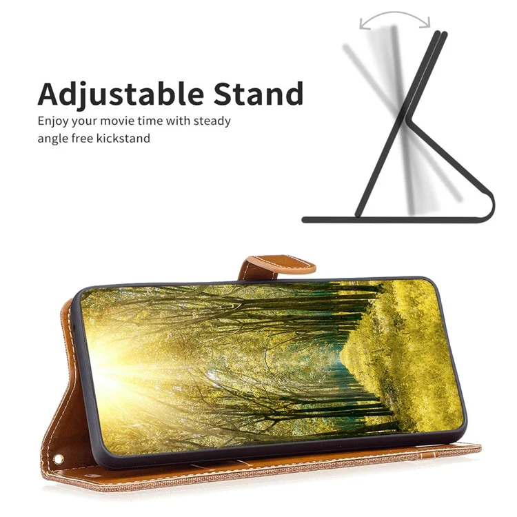 Para Samsung Galaxy A35 5G Funda Tela Vaquera Esplicing Cuero PU Cubierta de la Cartera - Marrón