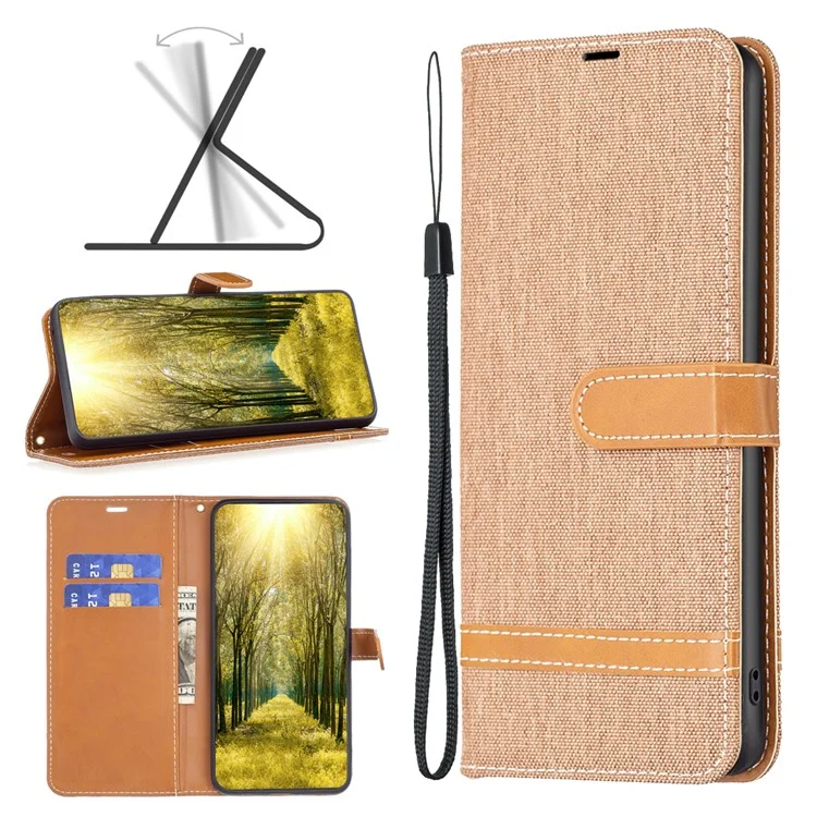 Para Samsung Galaxy A35 5G Funda Tela Vaquera Esplicing Cuero PU Cubierta de la Cartera - Marrón
