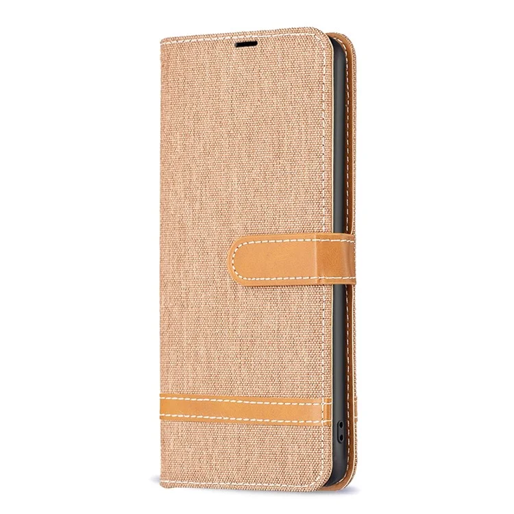 Para Samsung Galaxy A35 5G Funda Tela Vaquera Esplicing Cuero PU Cubierta de la Cartera - Marrón