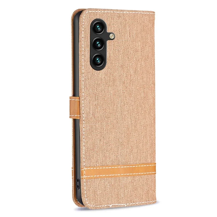 Para Samsung Galaxy A35 5G Funda Tela Vaquera Esplicing Cuero PU Cubierta de la Cartera - Marrón
