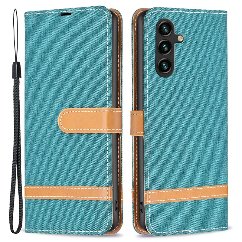 For Samsung Galaxy A35 5G Case Jeans Cloth Splicing PU Leather Wallet Cover - Green