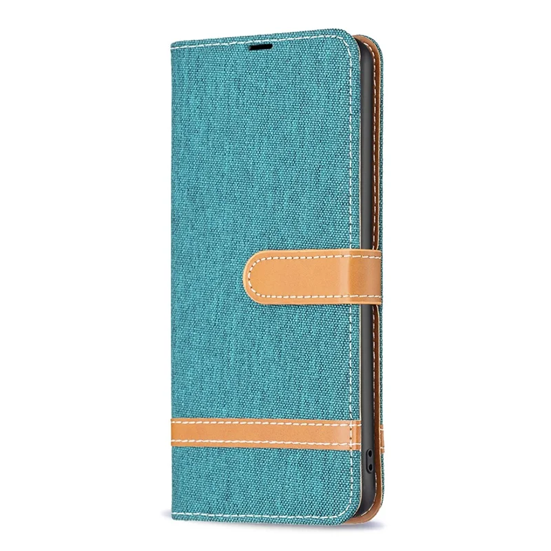 For Samsung Galaxy A35 5G Case Jeans Cloth Splicing PU Leather Wallet Cover - Green