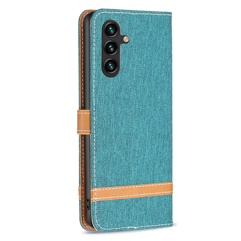 For Samsung Galaxy A35 5G Case Jeans Cloth Splicing PU Leather Wallet Cover - Green