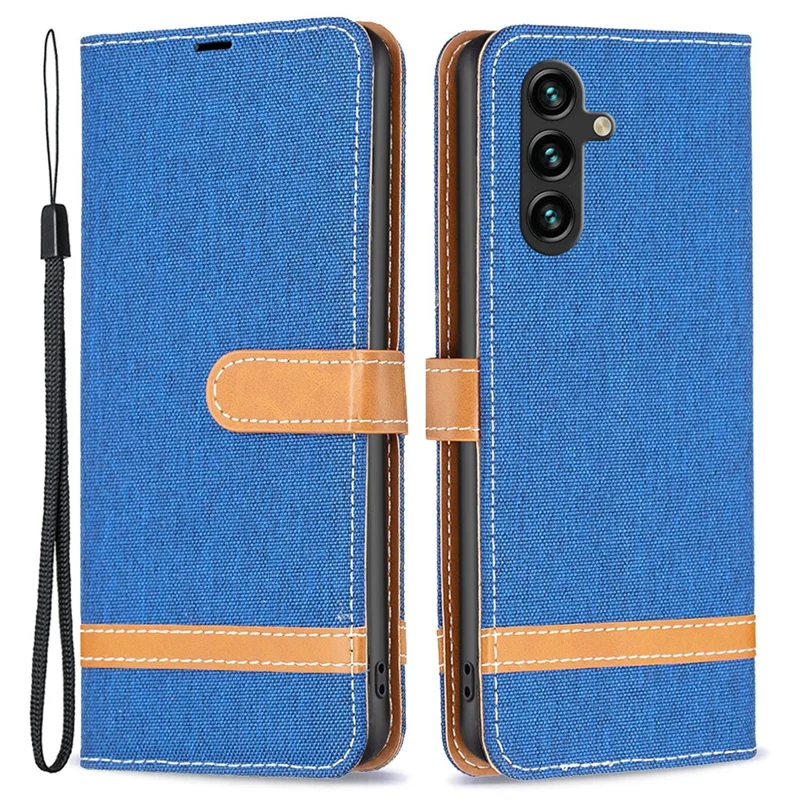 For Samsung Galaxy A35 5G Case Jeans Cloth Splicing PU Leather Wallet Cover - Sapphire