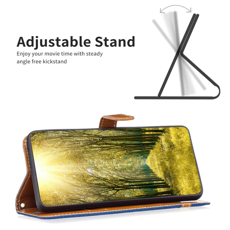 For Samsung Galaxy A35 5G Case Jeans Cloth Splicing PU Leather Wallet Cover - Sapphire