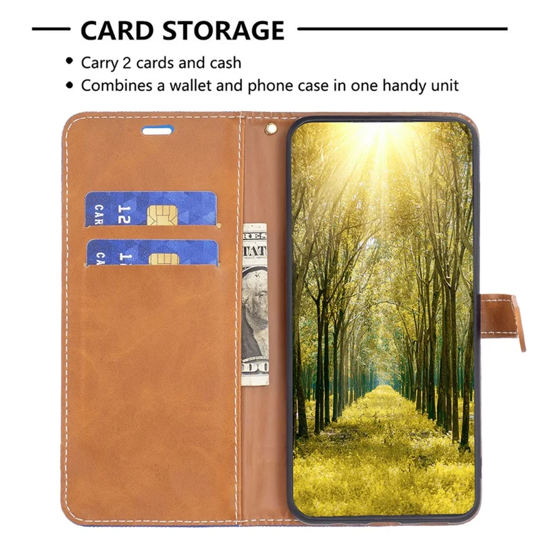 For Samsung Galaxy A35 5G Case Jeans Cloth Splicing PU Leather Wallet Cover - Sapphire
