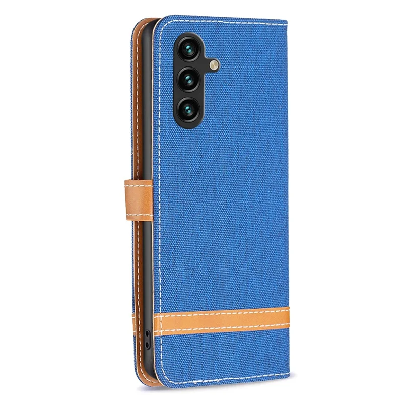For Samsung Galaxy A35 5G Case Jeans Cloth Splicing PU Leather Wallet Cover - Sapphire