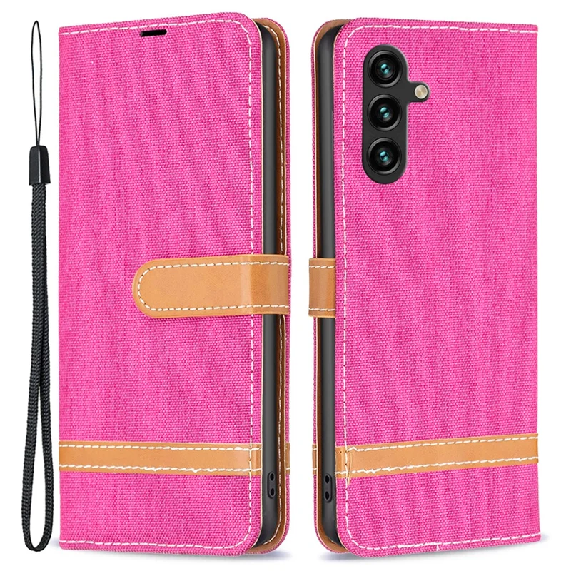 For Samsung Galaxy A35 5G Case Jeans Cloth Splicing PU Leather Wallet Cover - Rose