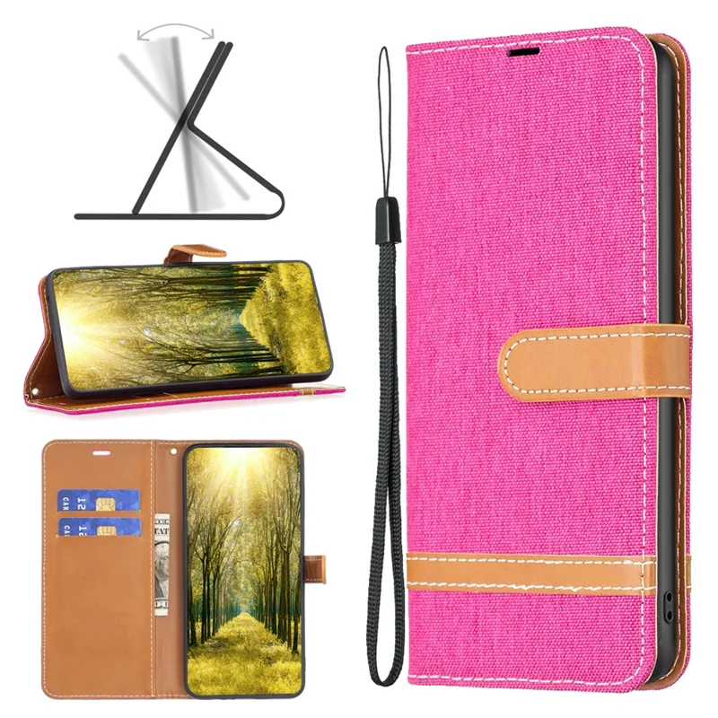 For Samsung Galaxy A35 5G Case Jeans Cloth Splicing PU Leather Wallet Cover - Rose
