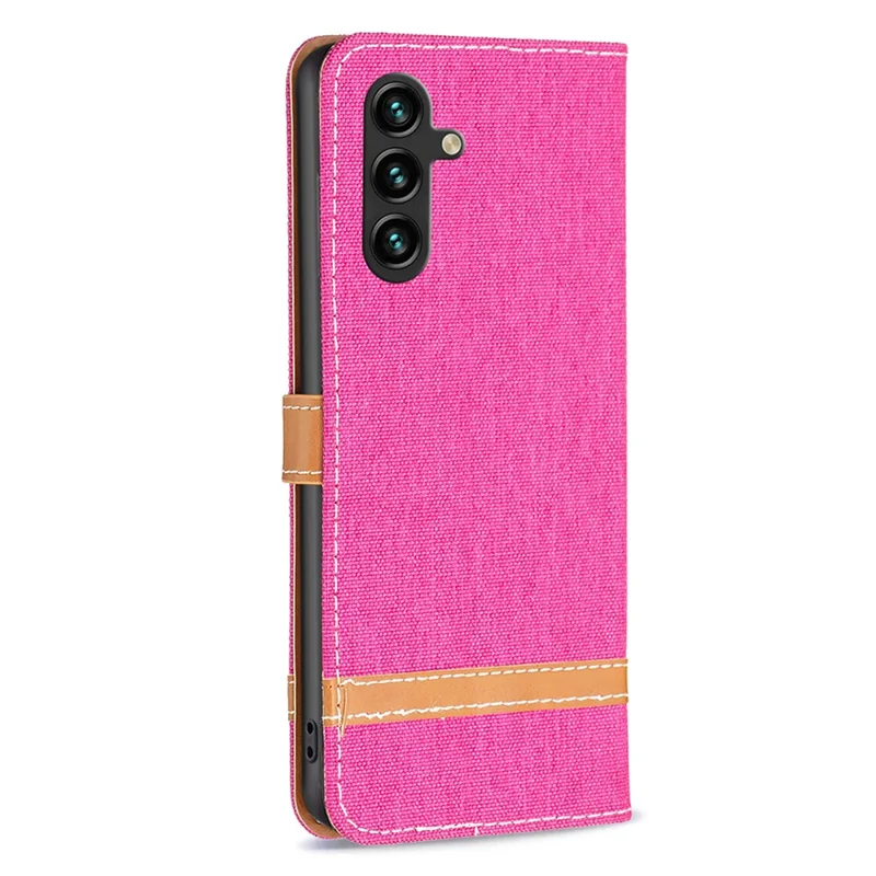 For Samsung Galaxy A35 5G Case Jeans Cloth Splicing PU Leather Wallet Cover - Rose