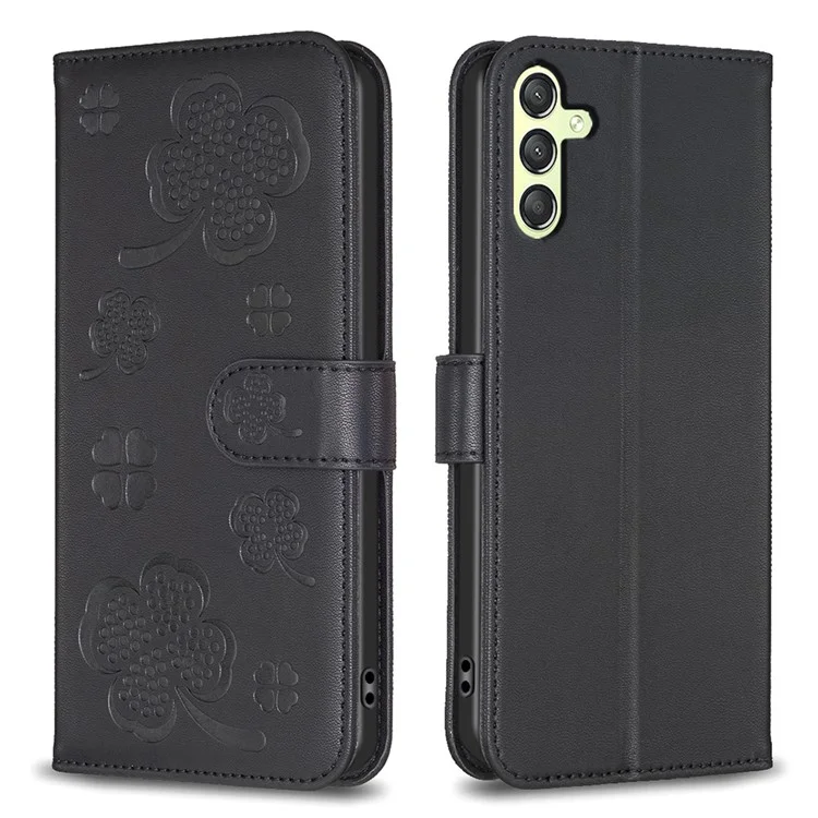 Pour Samsung Galaxy S22 5G Étui portefeuille en cuir PU avec motif trèfle imprimé Flip Phone Cover - Noir