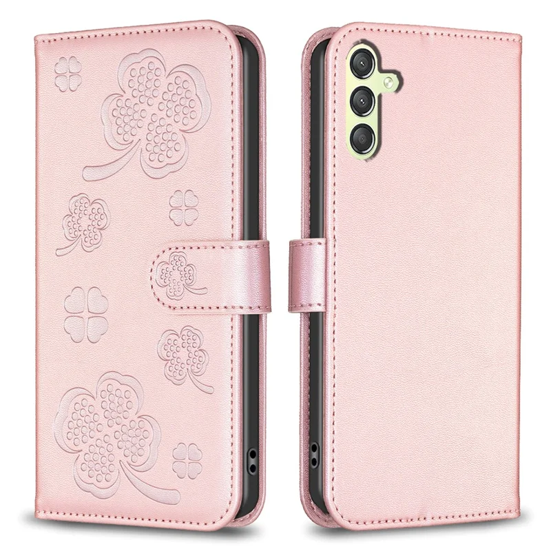 For Samsung Galaxy S22 5G Wallet Case PU Leather Clover Imprinted Flip Phone Cover - Pink