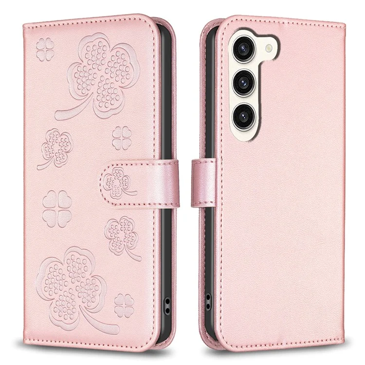 Funda de cuero para Samsung Galaxy S25 / S24 con tapa, estampada con trébol, con soporte - Rosa