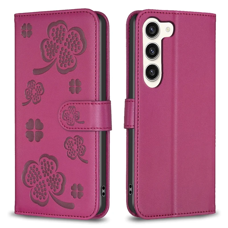 For Samsung Galaxy S25 / S24 Leather Flip Cover Clover Imprinted Stand Phone Case - Rose