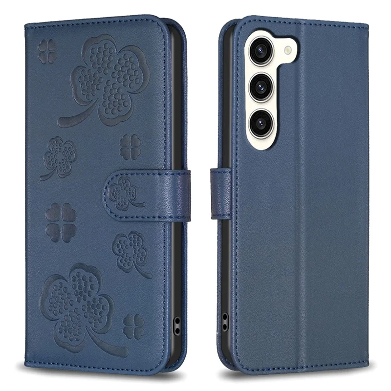 For Samsung Galaxy S25+ / S24+ Leather Wallet Case Clover Pattern Magnetic Closure Phone Cover - Blue