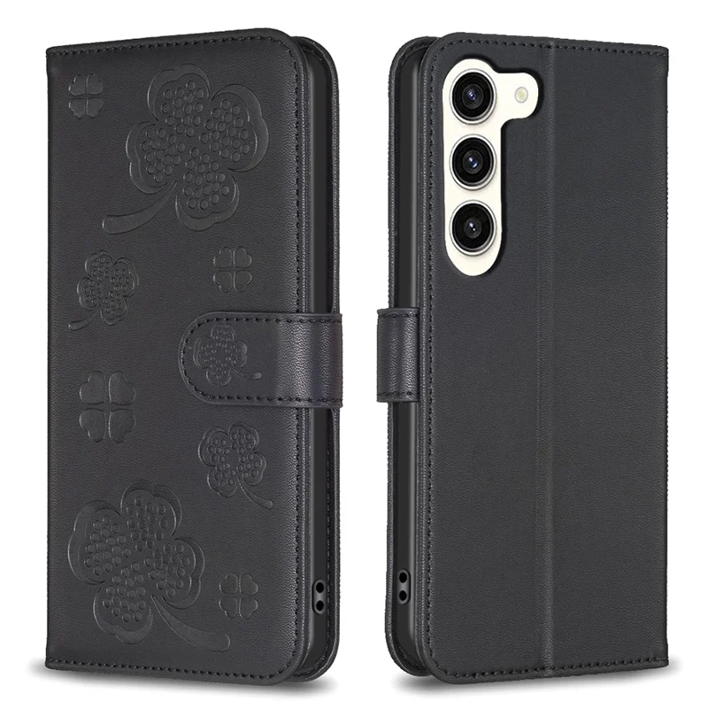 For Samsung Galaxy S25+ / S24+ Leather Wallet Case Clover Pattern Magnetic Closure Phone Cover - Black
