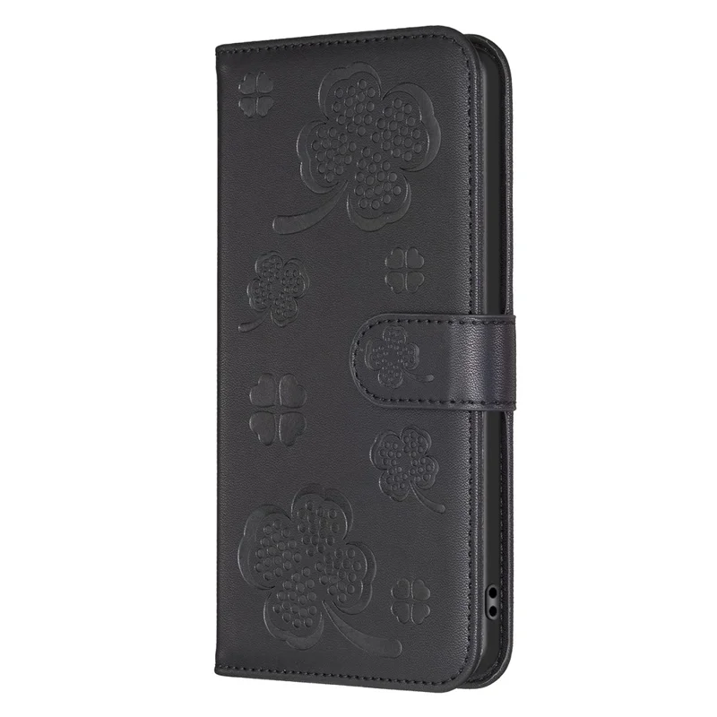 For Samsung Galaxy S25+ / S24+ Leather Wallet Case Clover Pattern Magnetic Closure Phone Cover - Black