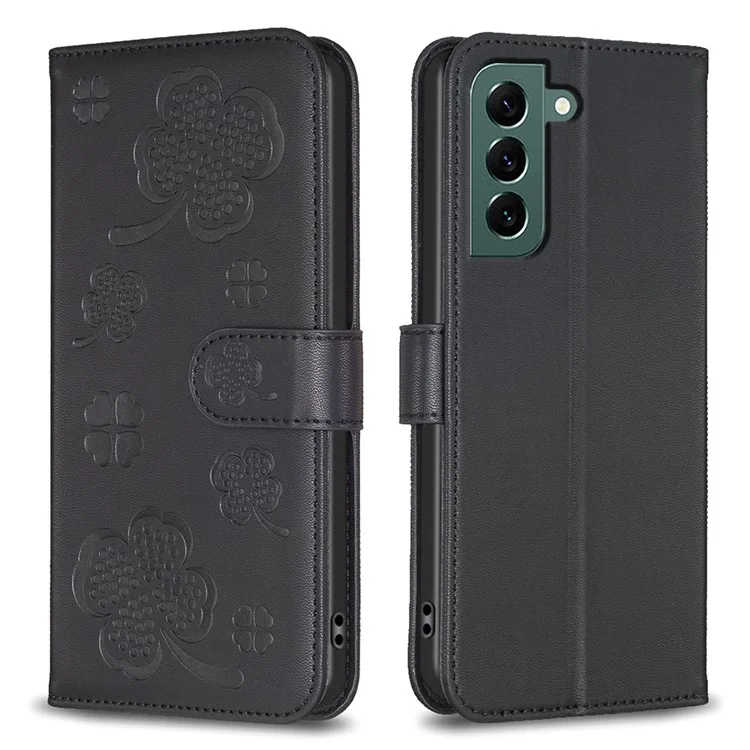 For Samsung Galaxy S23 FE Case Clover Pattern Leather Wallet Flip Phone Cover - Black