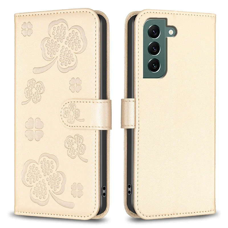 For Samsung Galaxy S23 FE Case Clover Pattern Leather Wallet Flip Phone Cover - Gold