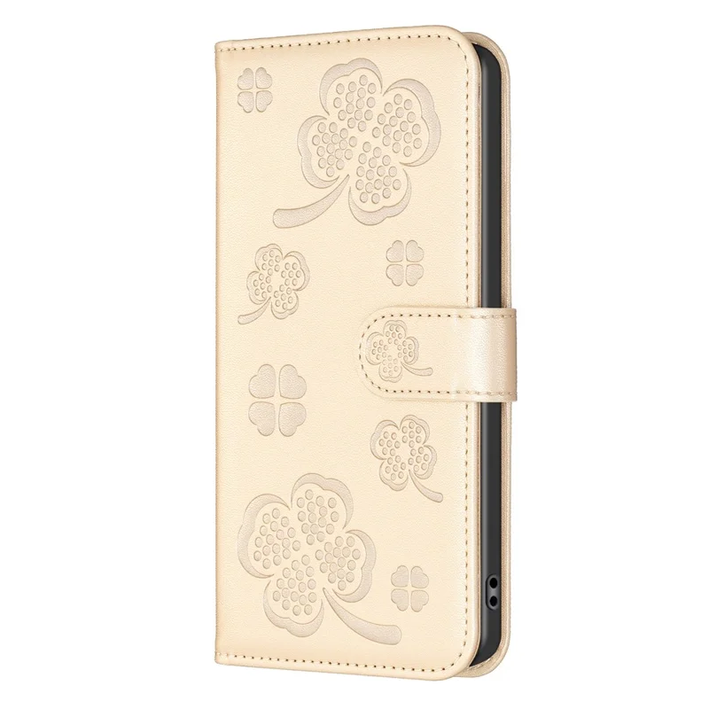 For Samsung Galaxy S23 FE Case Clover Pattern Leather Wallet Flip Phone Cover - Gold