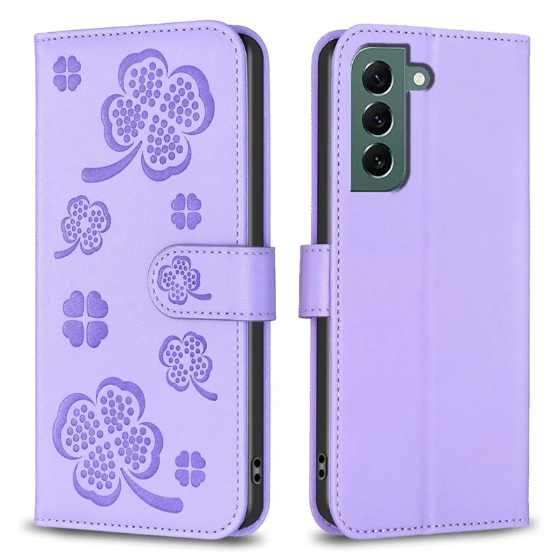 For Samsung Galaxy S23 FE Case Clover Pattern Leather Wallet Flip Phone Cover - Purple