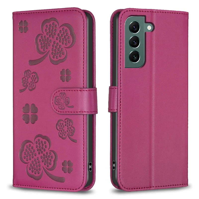 For Samsung Galaxy S23 FE Case Clover Pattern Leather Wallet Flip Phone Cover - Rose