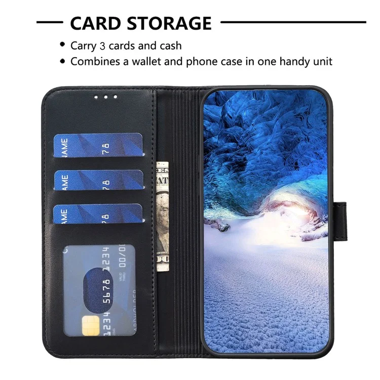 Funda tipo billetera con tapa de cuero para Samsung Galaxy S23, con estampado de trébol, soporte y bolsillo - Negro