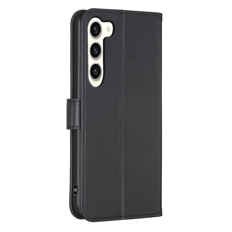 Funda tipo billetera con tapa de cuero para Samsung Galaxy S23, con estampado de trébol, soporte y bolsillo - Negro