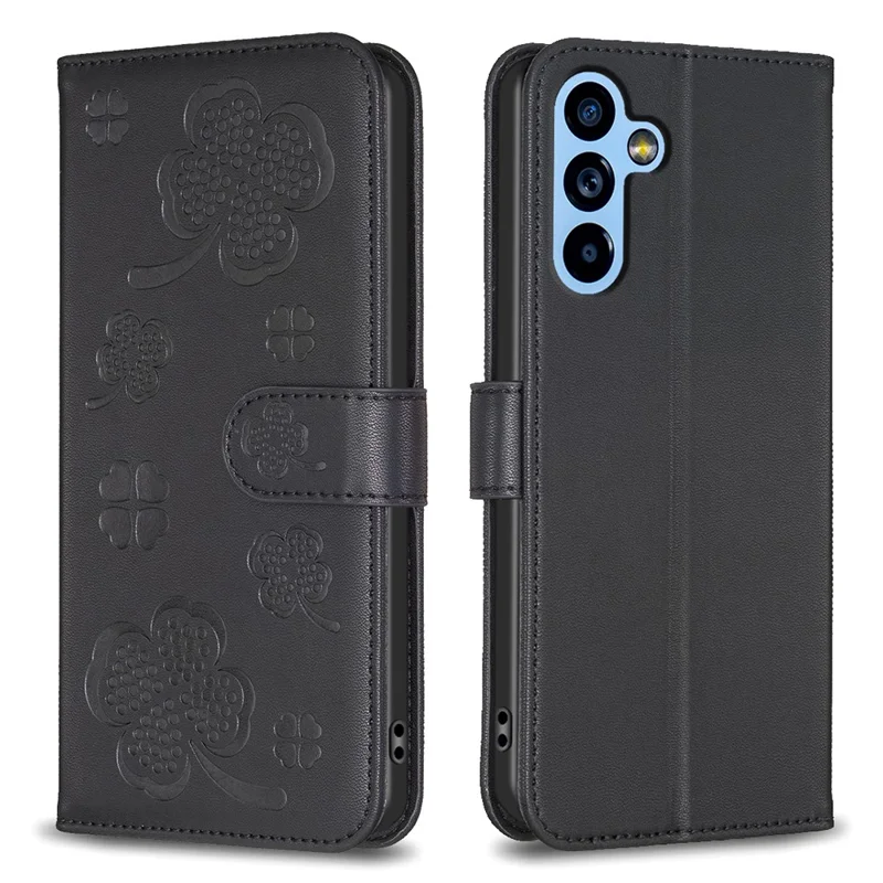 For Samsung Galaxy A54 5G PU Leather Case Clover Imprinted Stand Shockproof Phone Cover - Black
