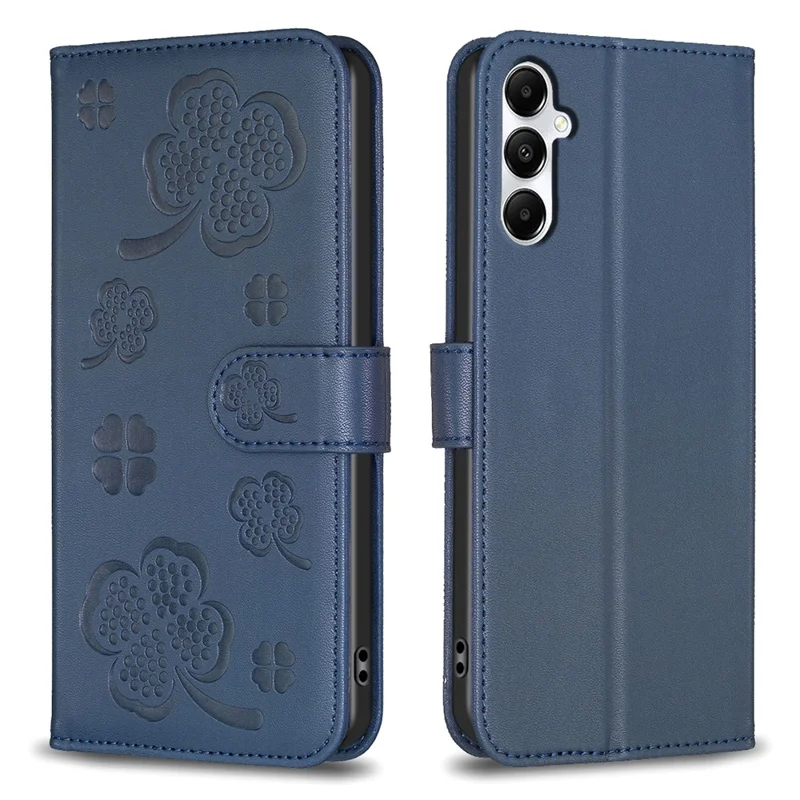 For Samsung Galaxy A15 5G Cell Phone Case PU Leather Clover Imprinted Cover with Card Slot - Blue