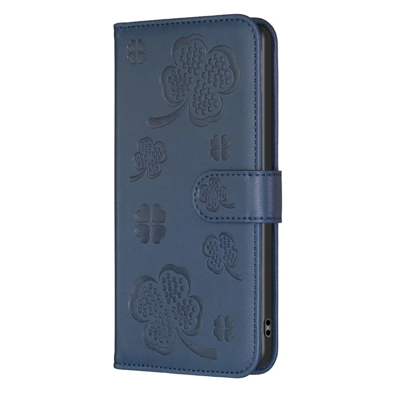 For Samsung Galaxy A15 5G Cell Phone Case PU Leather Clover Imprinted Cover with Card Slot - Blue