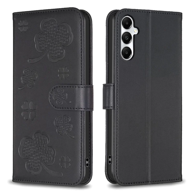 For Samsung Galaxy A05s 4G Magnetic Case Clover Pattern Wallet Flip Phone Cover - Black