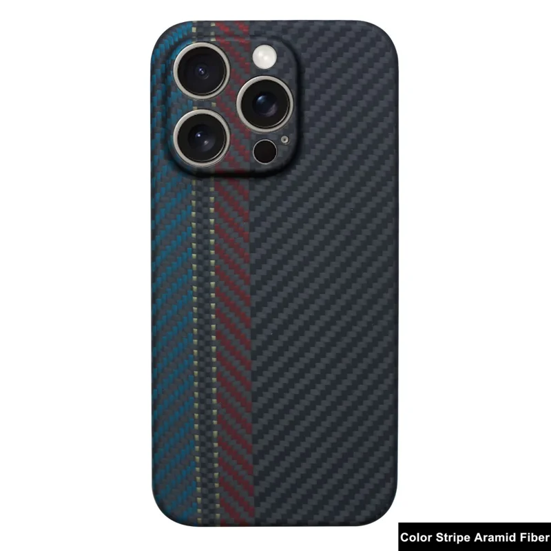 For iPhone 15 Pro Cell Phone Case Color Stripe Aramid Fiber Anti-scratch Back Cover (Precise Lens Cutout)
