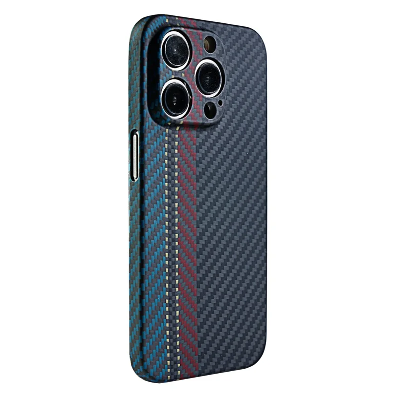For iPhone 15 Pro Cell Phone Case Color Stripe Aramid Fiber Anti-scratch Back Cover (Precise Lens Cutout)