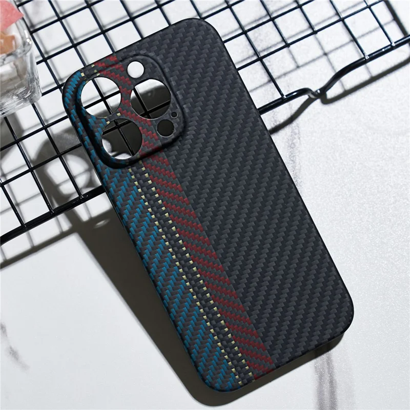 For iPhone 15 Pro Cell Phone Case Color Stripe Aramid Fiber Anti-scratch Back Cover (Precise Lens Cutout)