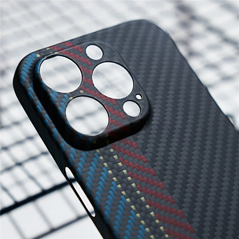 For iPhone 15 Pro Cell Phone Case Color Stripe Aramid Fiber Anti-scratch Back Cover (Precise Lens Cutout)