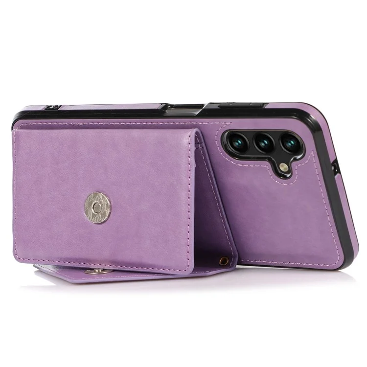 For Samsung Galaxy S24+ Case PU Leather Coated TPU Kickstand Phone Cover with Shoulder Strap - Purple