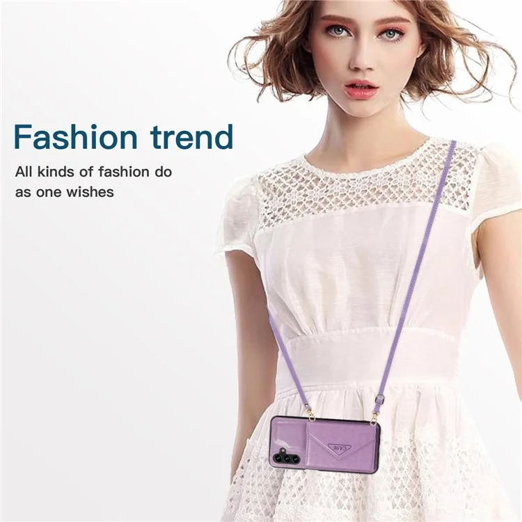 For Samsung Galaxy S24+ Case PU Leather Coated TPU Kickstand Phone Cover with Shoulder Strap - Purple