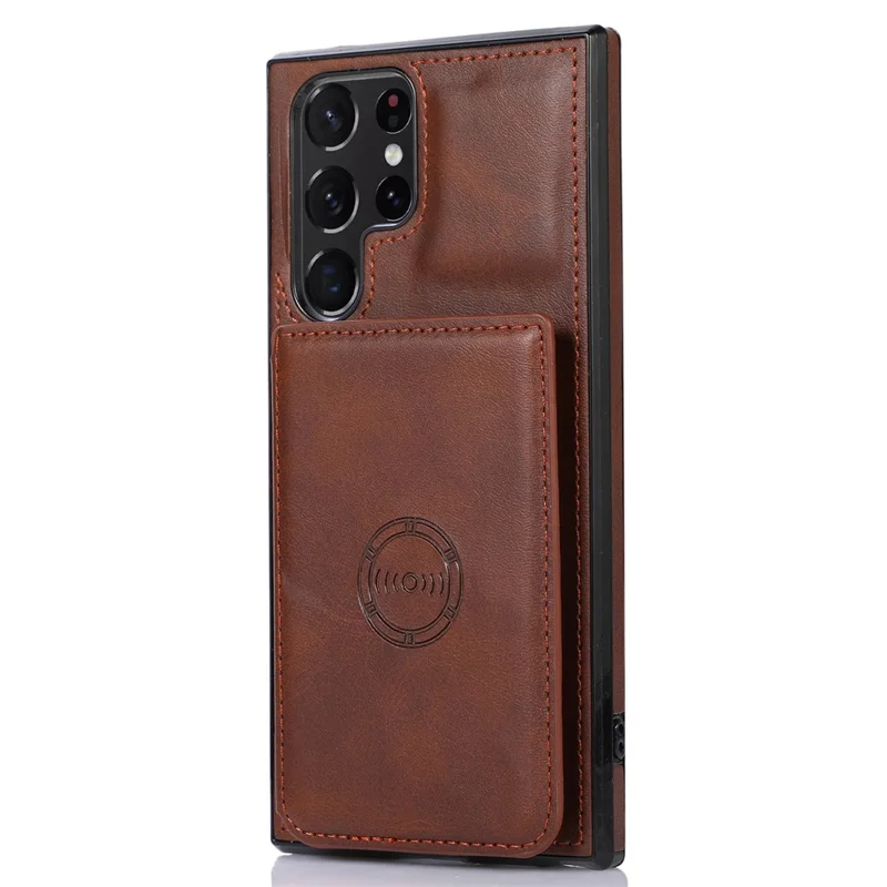 For Samsung Galaxy S24 Ultra Case Card Holder Kickstand PU Leather+TPU Phone Cover - Coffee
