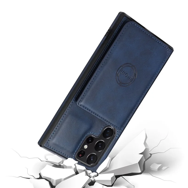 For Samsung Galaxy S24 Ultra Case Card Holder Kickstand PU Leather+TPU Phone Cover - Blue